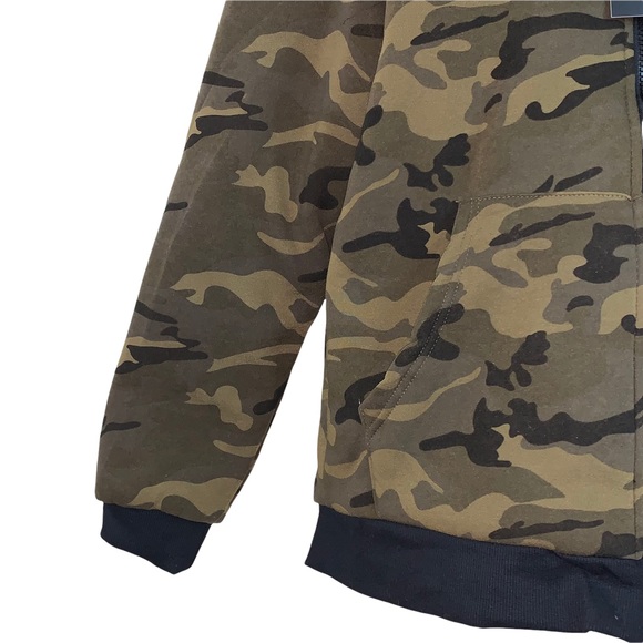 Swiss Cross Men's Jacket Camo Faux Shearling Lined Olive Green Hooded - Picture 5 of 12